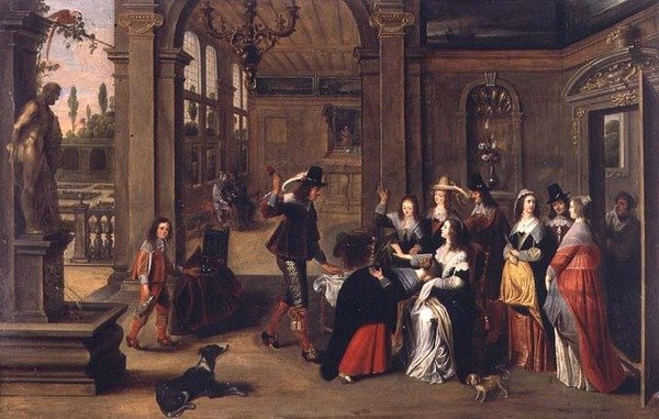 A Game of Forfeits (olja på panel) av Anthonie (circle of) Palamedesz