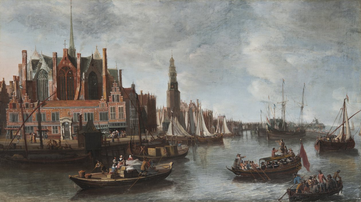 Vy över New Church i Amsterdam av Anthonie Beerstraten