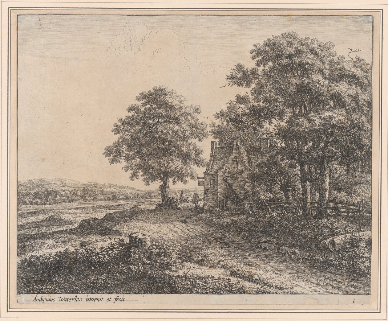 Ett stort lindträd före ett värdshus, 1600-talet. av Anthonie Waterloo
