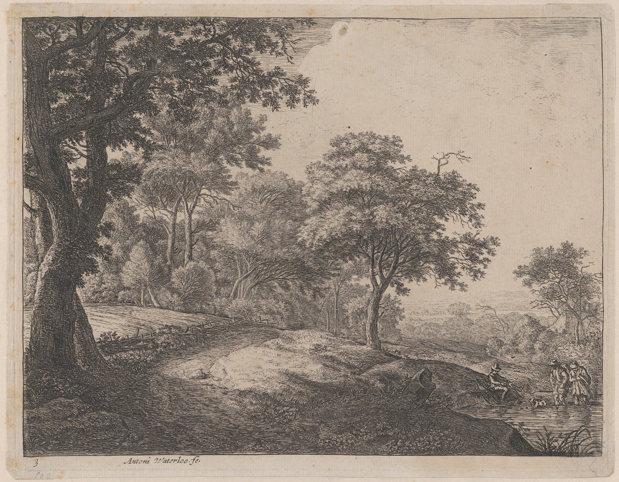 En man och en kvinna som korsar en bäck, 1600-talet. av Anthonie Waterloo