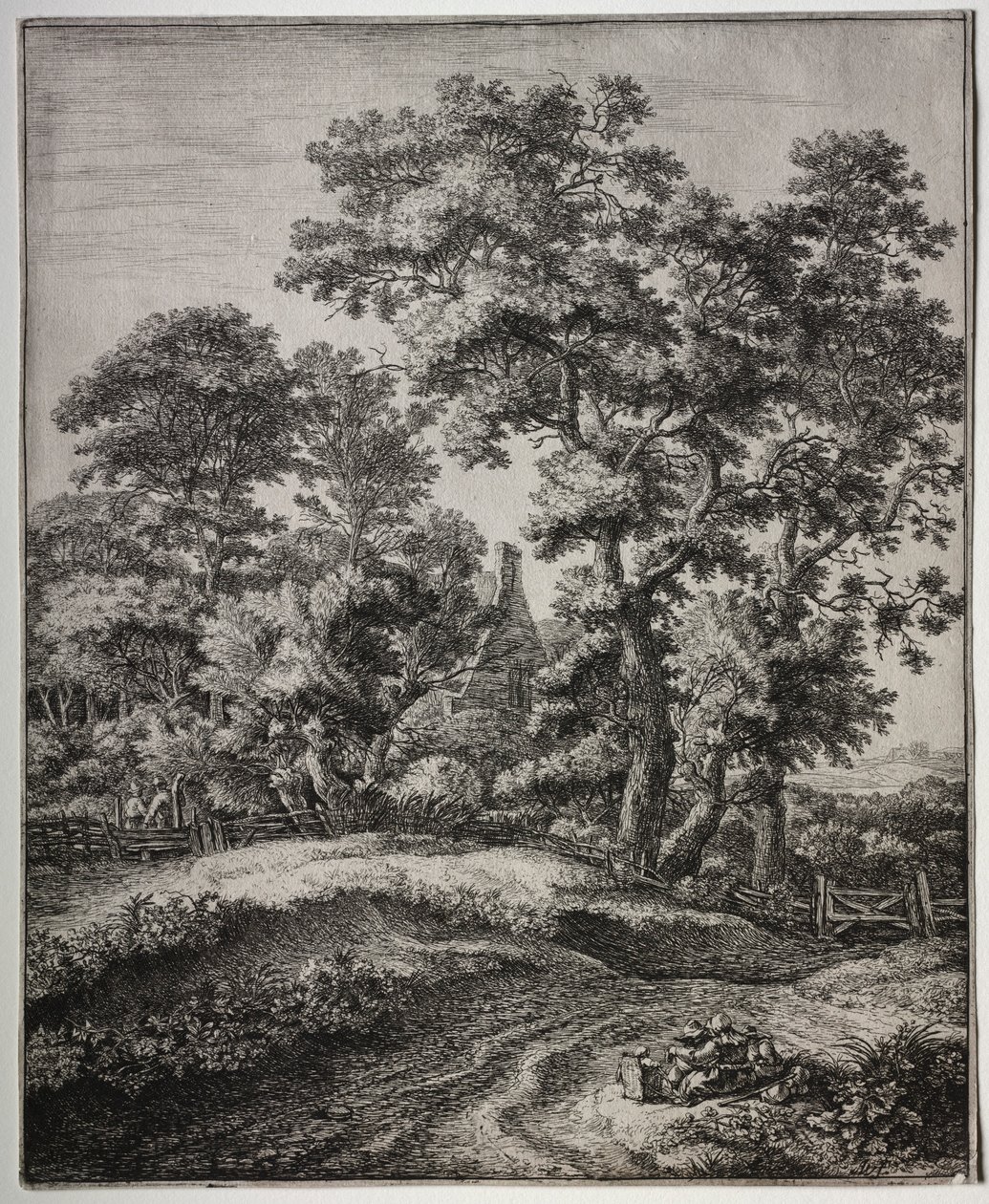 En mor och tre barn i vila. av Anthonie Waterloo