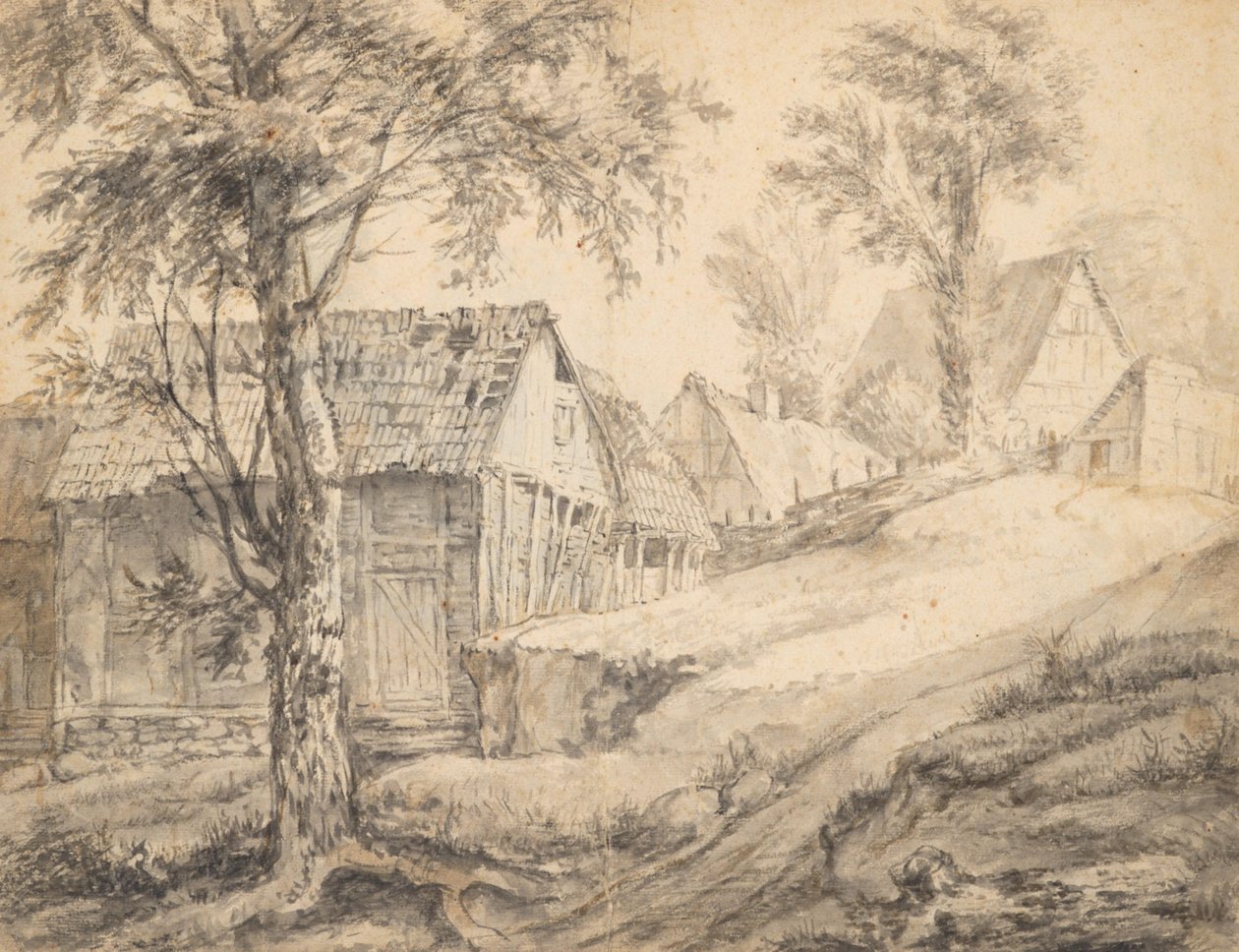 Gård nära Danzig (recto) (?) Trädstudie (verso) av Anthonie Waterloo