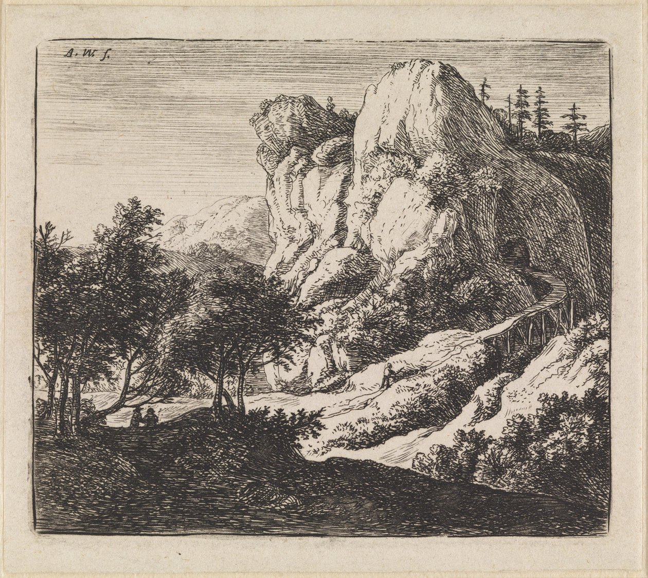 Landskap med tunnel av Anthonie Waterloo