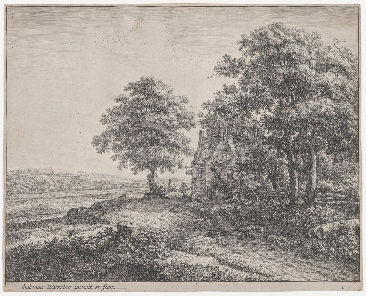 Stort lindträd före ett värdshus, 1600-talet. av Anthonie Waterloo