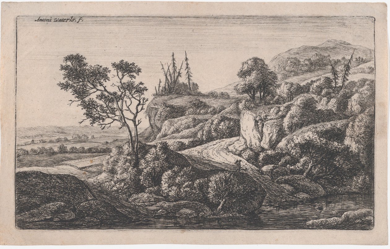 Vägar som leder till en bäck, 1600-talet. av Anthonie Waterloo
