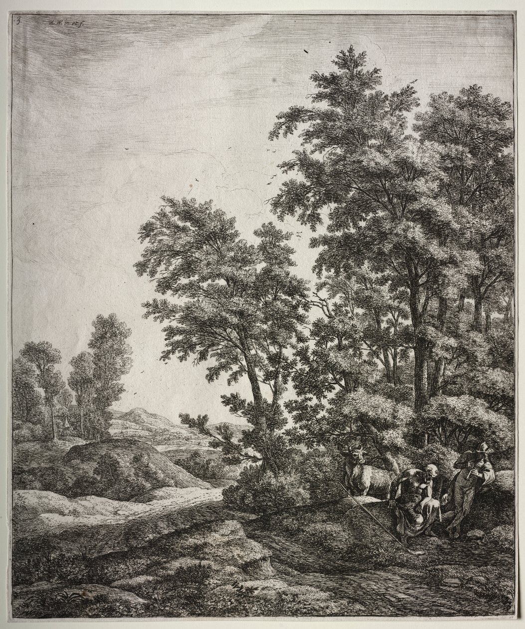 Sex stora upprättstående landskap med scener från Ovidius Metamorphoses: Mercury and Argus av Anthonie Waterloo