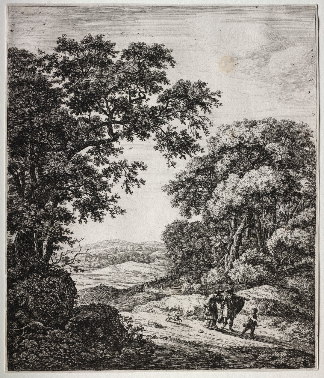 Sex stora upprättstående landskap med scener från Gamla testamentet: Abraham avfärdar Hagar och Ismael av Anthonie Waterloo
