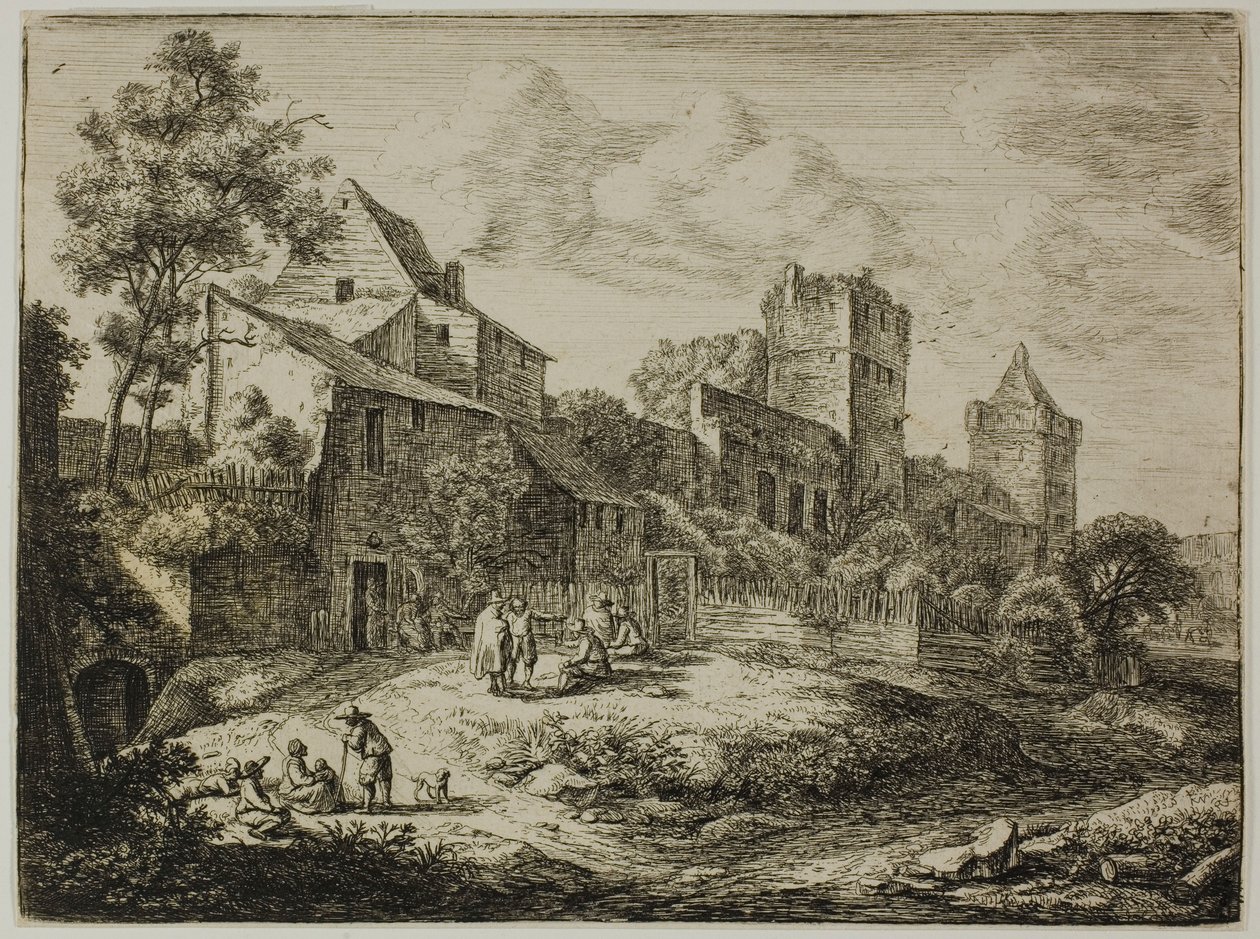 Gården framför värdshuset, från Twelve Landscapes av Anthonie Waterloo