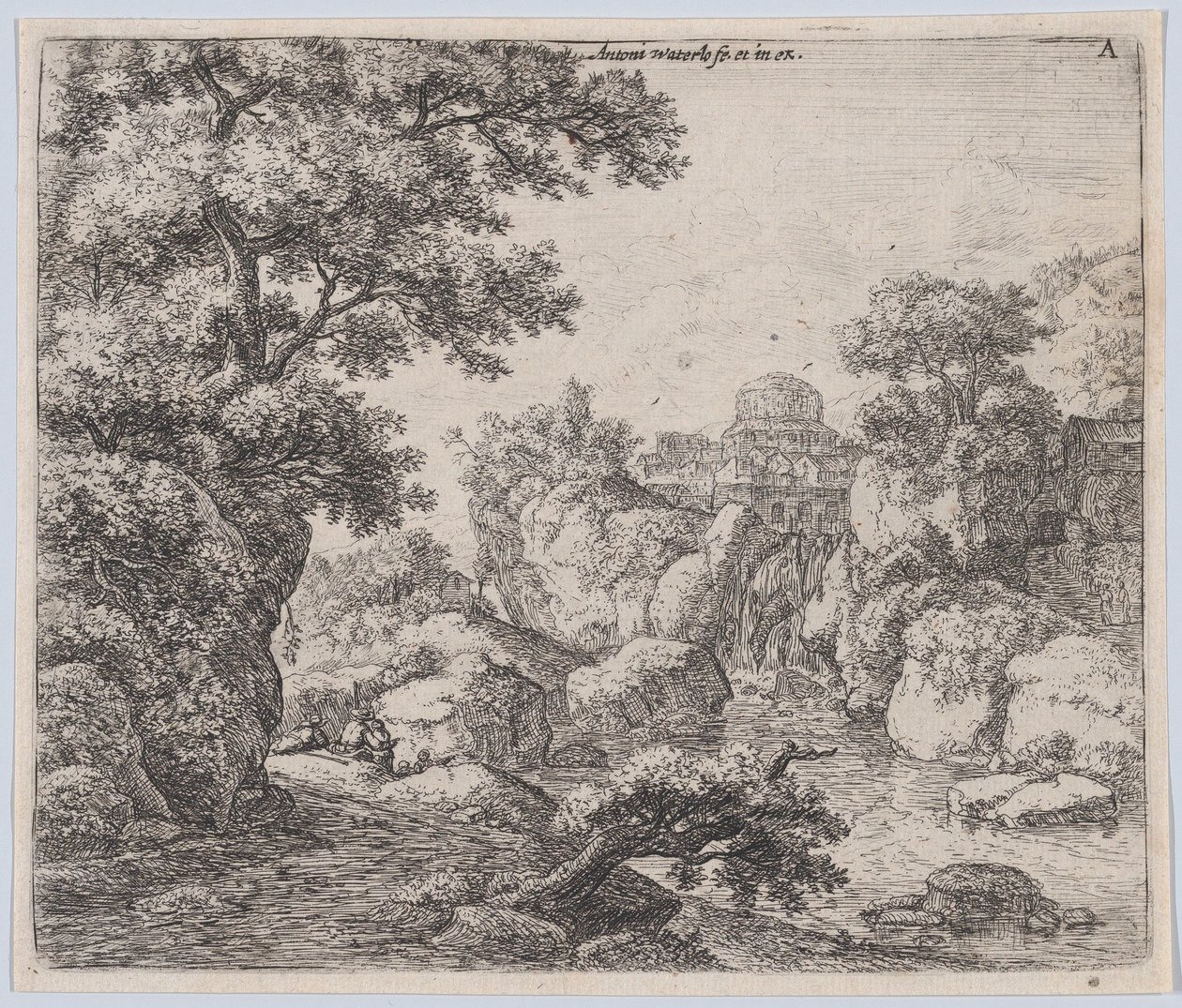 Kupolen och vattenfallet, 1600-talet. av Anthonie Waterloo