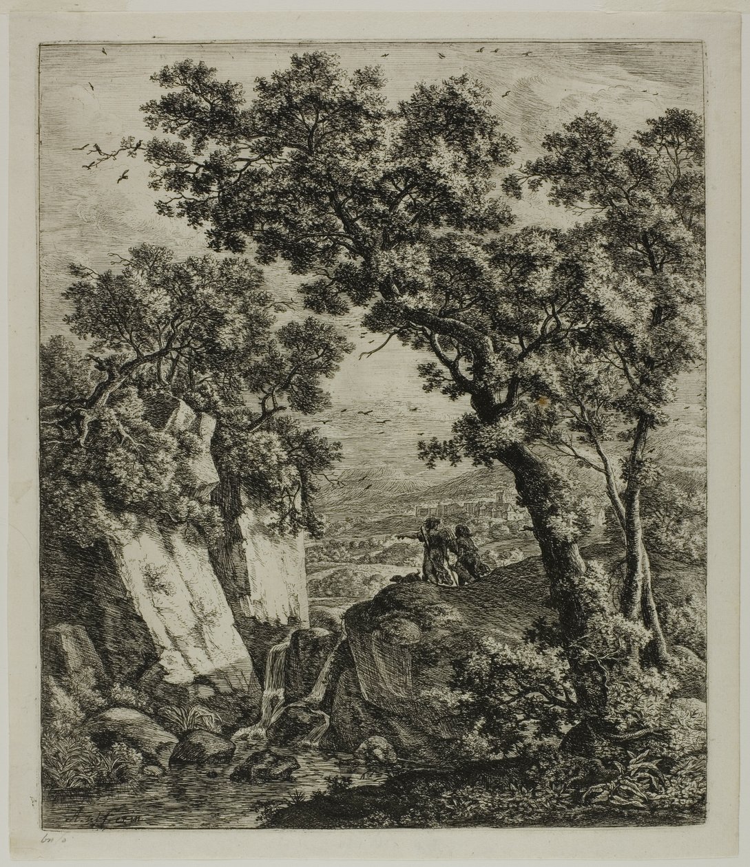 Tobias och ängeln, från sex landskapsämnen från Gamla testamentet av Anthonie Waterloo