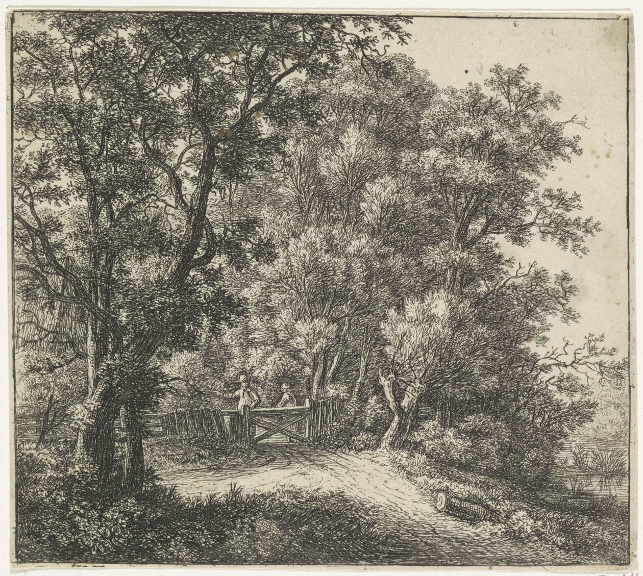 Två figurer vid ett staket Woodland Views, Series A (serietitel) av Anthonie Waterloo