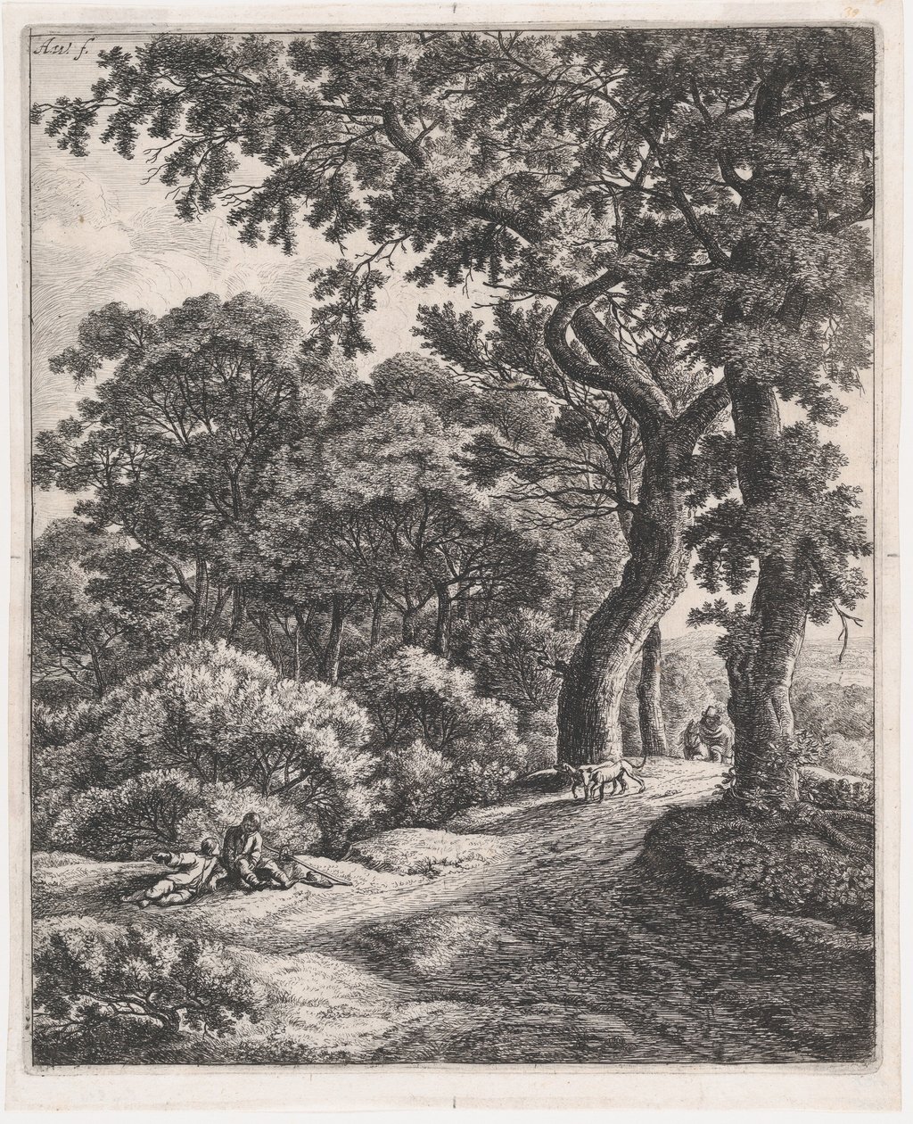 Två resenärer som vilar i skogen, 1600-talet, 1600-talet. av Anthonie Waterloo