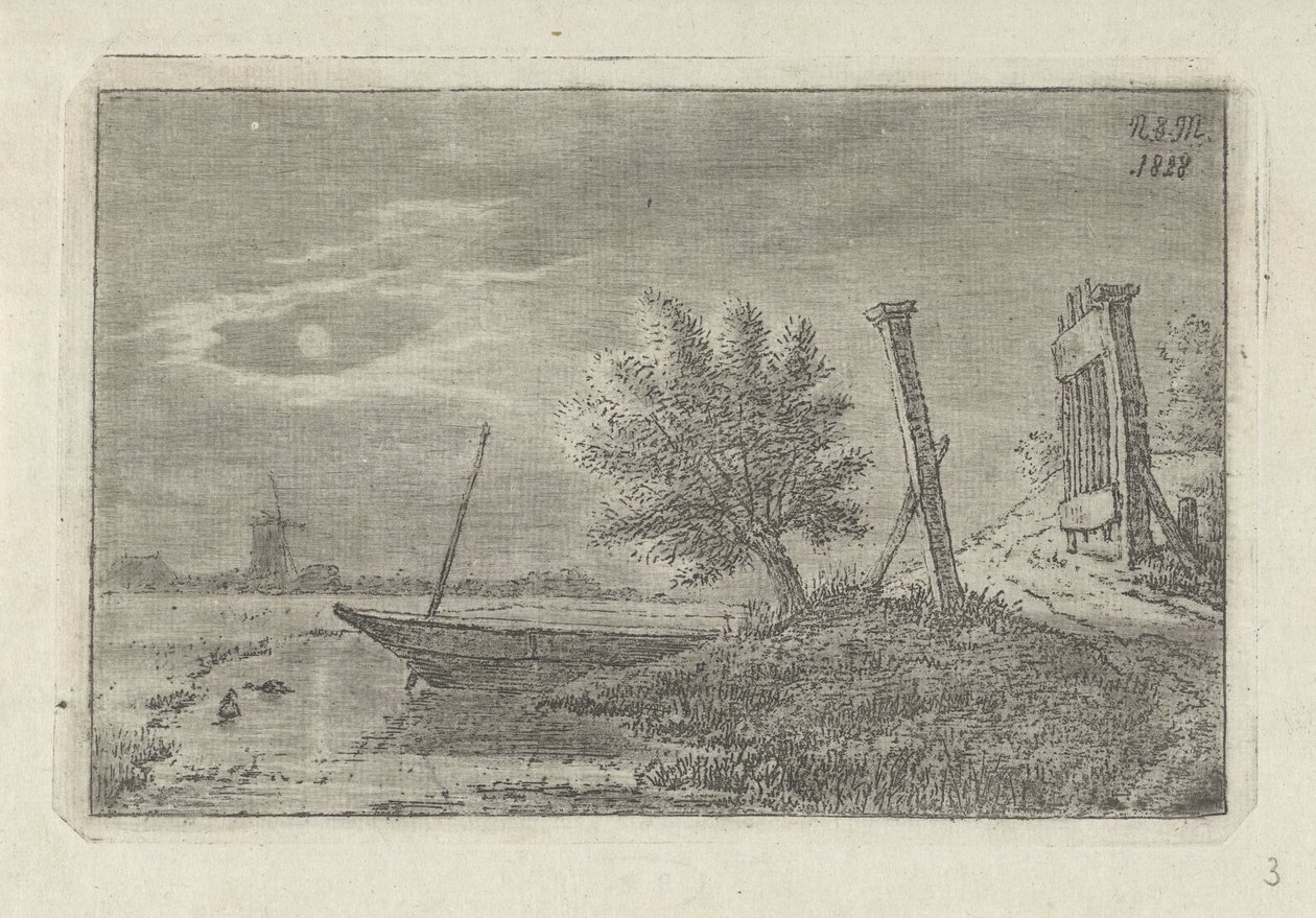 Landskap med båt och öppen grind av Anthonie Willem Hendrik Nolthenius de Man