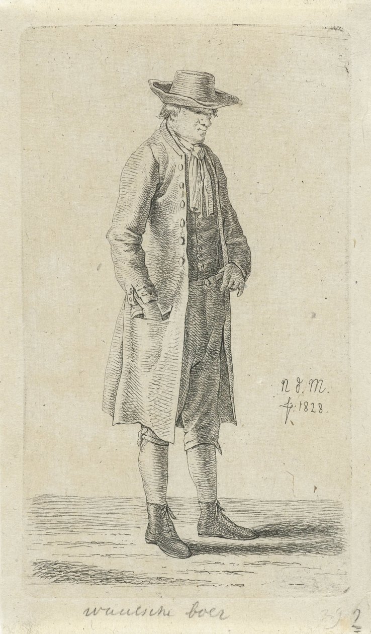 Man med handen i jackfickan Vallonsk bonde (titel på objekt) 12 studiefigurer (serietitel) av Anthonie Willem Hendrik Nolthenius de Man