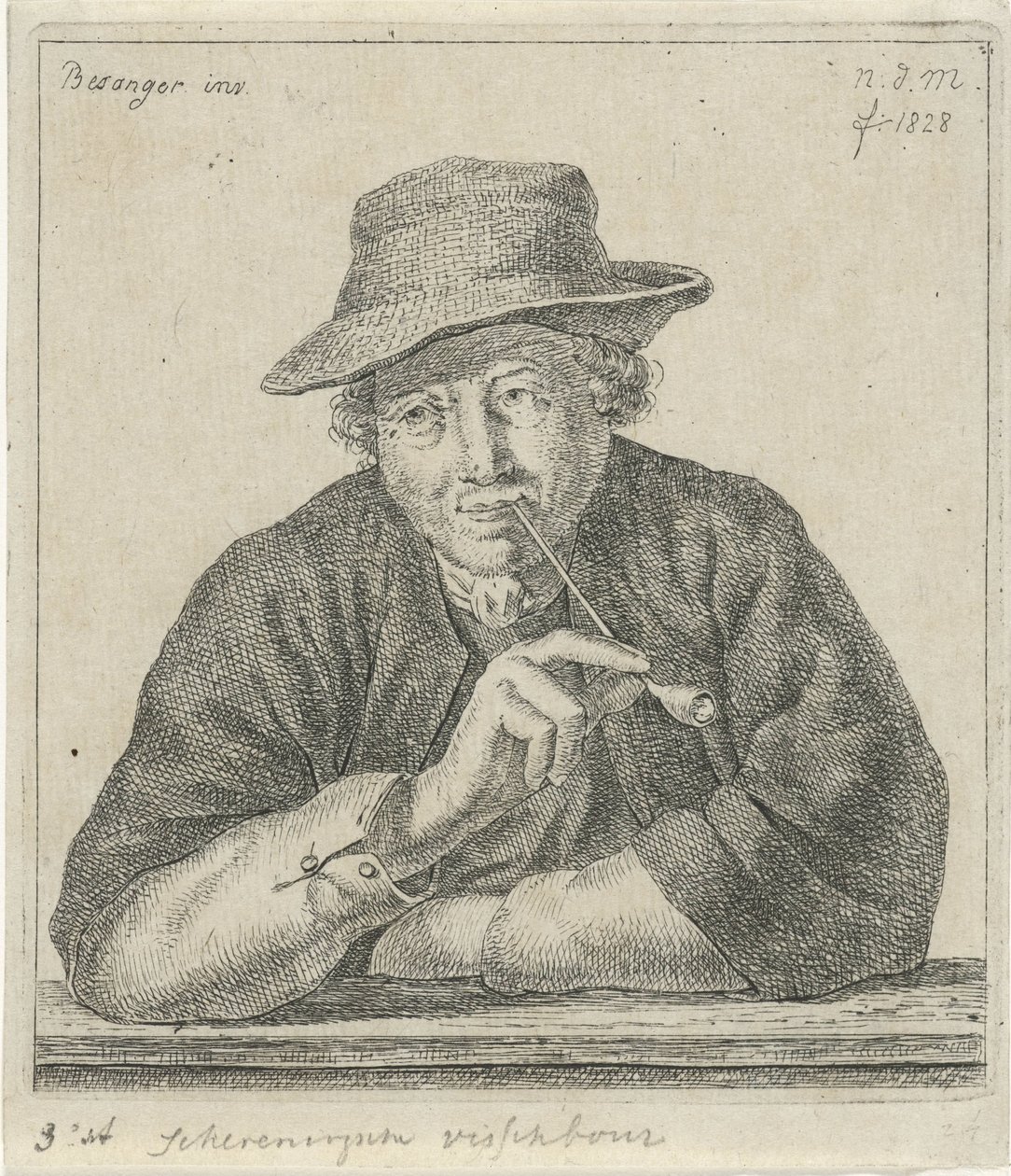 rökande man Schevingsche fiskodlare (titel på objekt) av Anthonie Willem Hendrik Nolthenius de Man