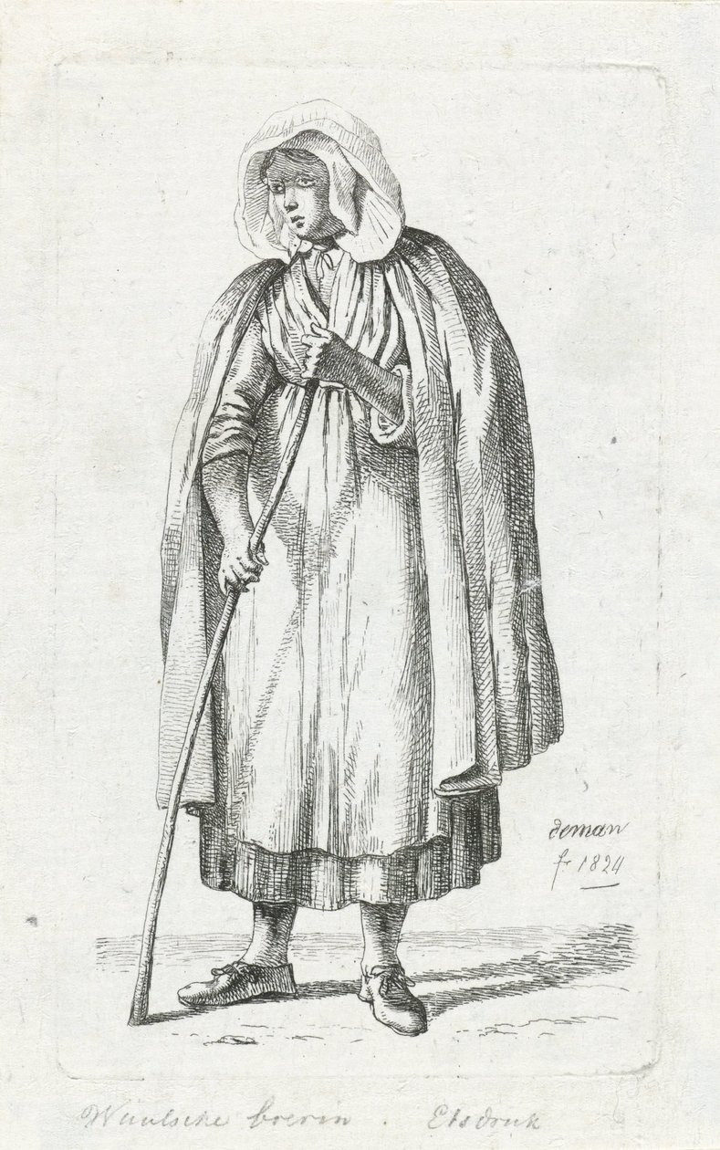 Kvinna med en cape och en käpp Vallonsk bondfru (titel på objektet) av Anthonie Willem Hendrik Nolthenius de Man