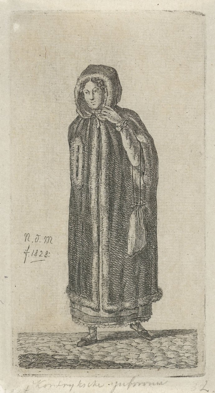 Kvinna med mantel Kortrijk Miss (titel på objekt) 12 studiefigurer (serietitel) av Anthonie Willem Hendrik Nolthenius de Man