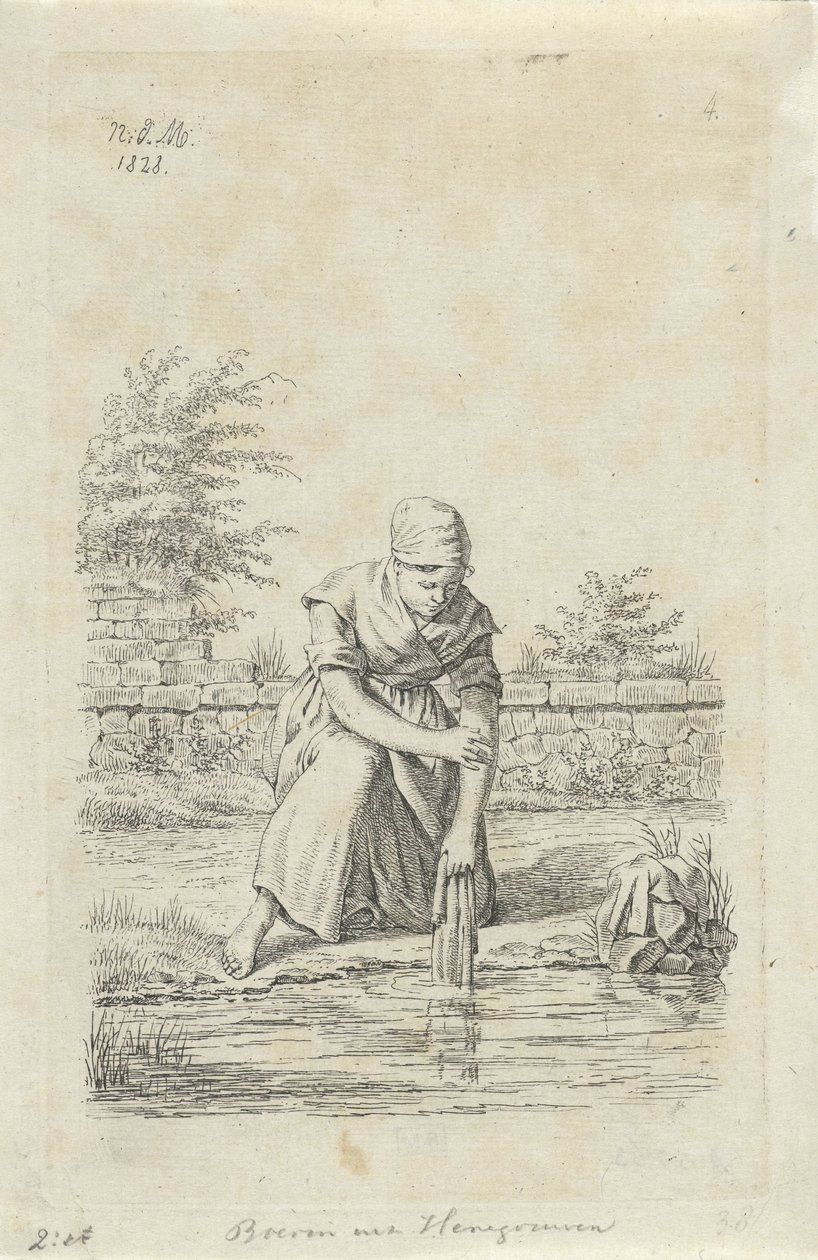 Vaxande kvinna från Hainaut Bonde från Hainaut (titel på objekt) Bönder och kvinnliga bönder från Förenade kungariket Nederländerna (serietitel) av Anthonie Willem Hendrik Nolthenius de Man