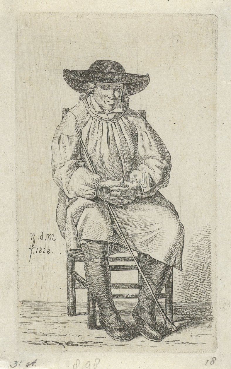 Sittande man med käpp 12 studiefigurer (serietitel) av Anthonie Willem Hendrik Nolthenius de Man