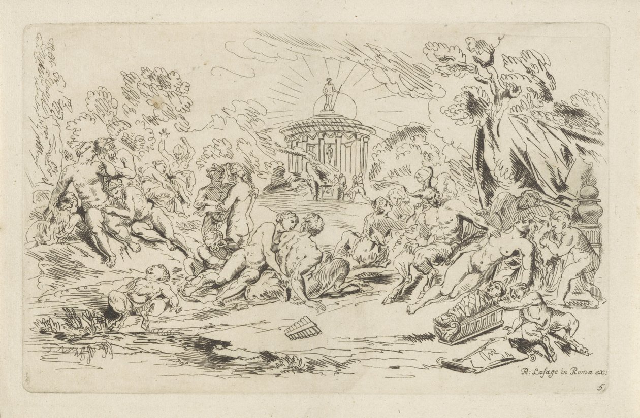 Nymfer och Satyrer framför ett Bacchus tempel Bacchanals (serietitel) av Anthonie de Winter