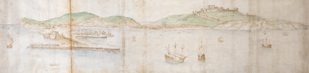 Dover från havet, 1500-talet (penna och bläck, krita och wc på papper) av Anthonis van den Wyngaerde