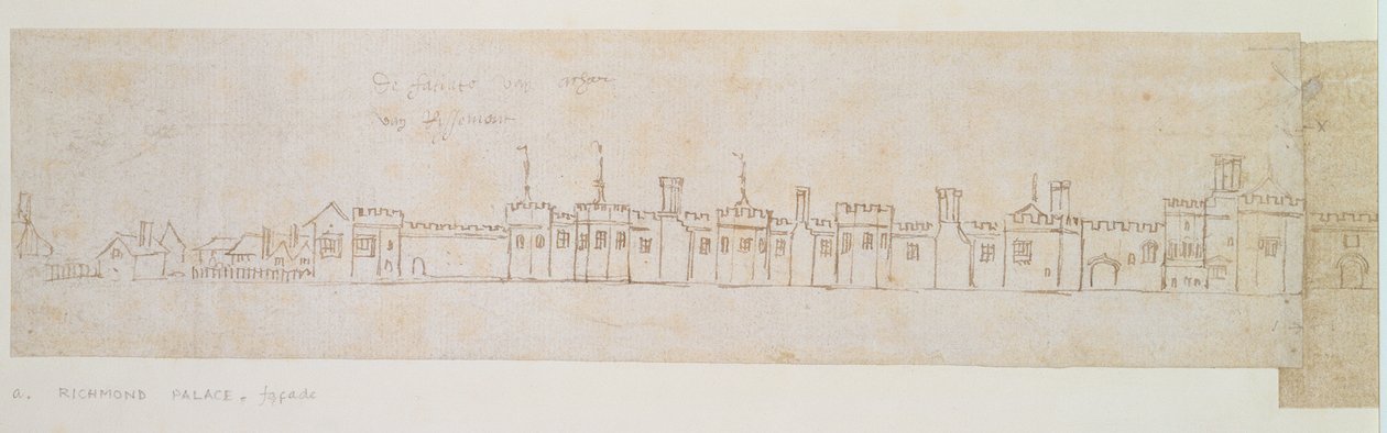 Yttermuren av Richmond Palace, 1500-talet (penna och bläck på papper) av Anthonis van den Wyngaerde