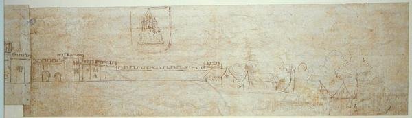 Yttermuren av Richmond Palace, 1500-talet (penna och bläck på papper) av Anthonis van den Wyngaerde
