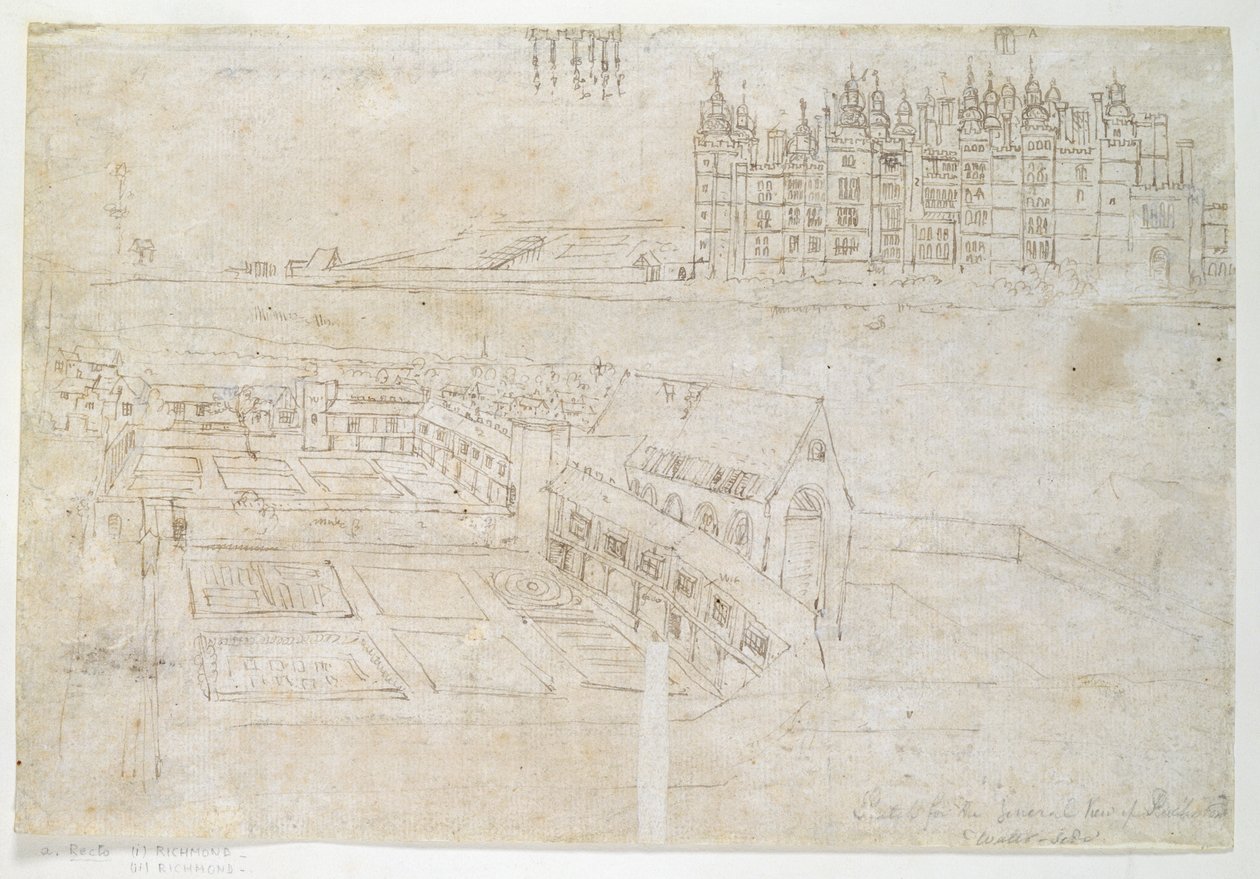 Privy Gardens, Richmond Palace, ca 1544 (penna och bläck på papper) av Anthonis van den Wyngaerde