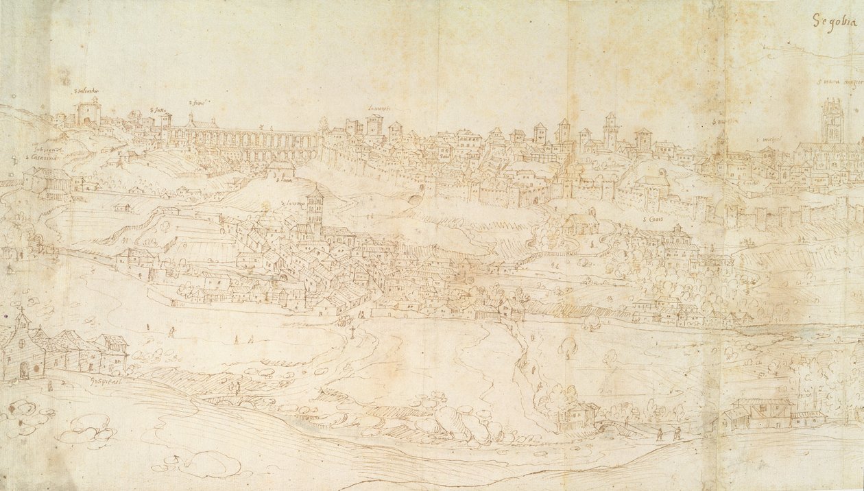 Utsikt över Segovia, 1500-talet (penna och bläck på papper) av Anthonis van den Wyngaerde