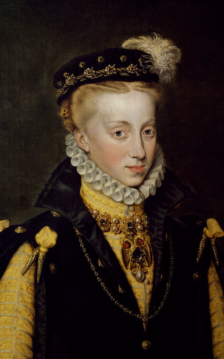 Porträtt av Anna av Österrike, drottning av Spanien 1570 (målning) av Anthonis van Dashorst (c.1519 1576/77) Mor