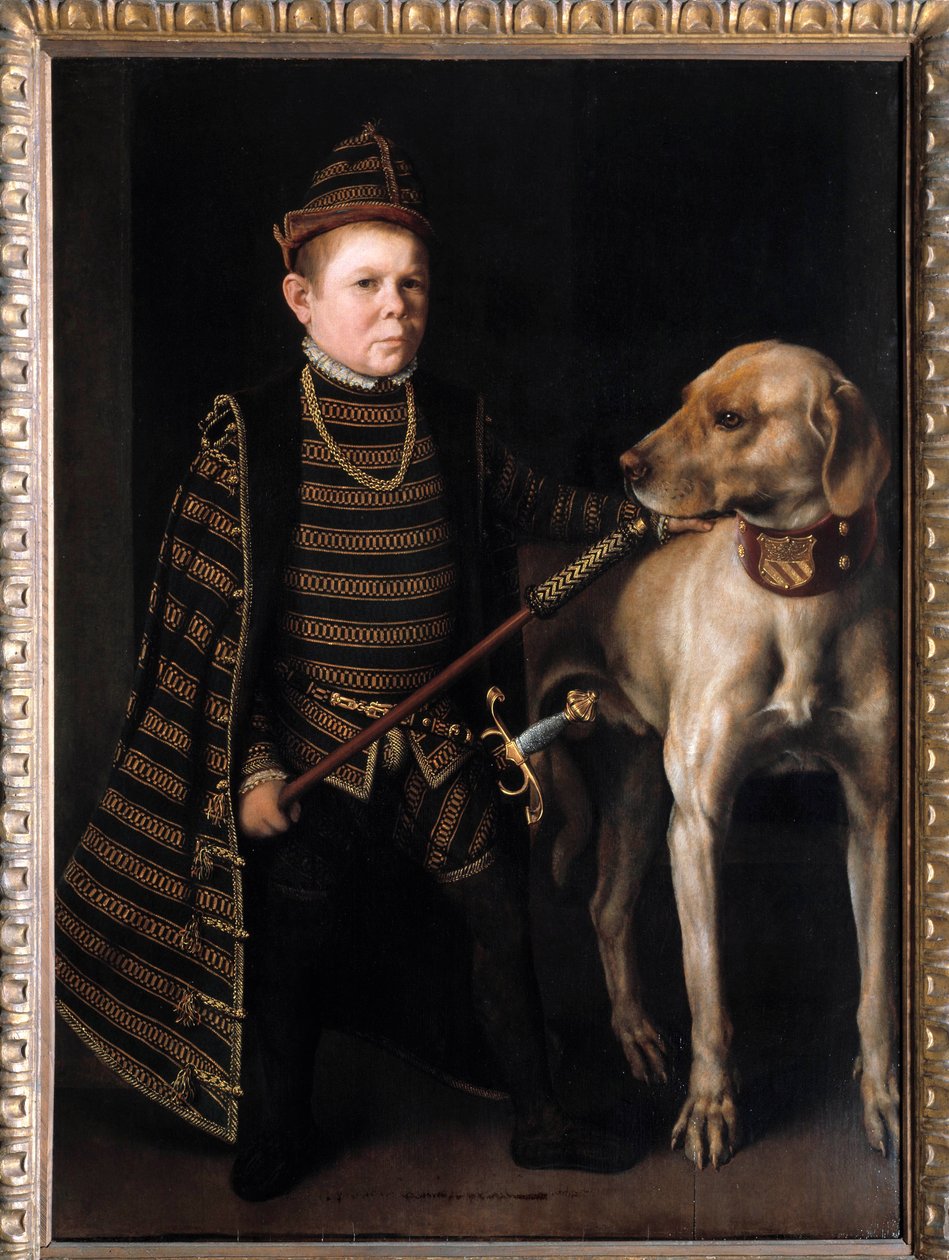 Porträtt av dvärgen av kardinal Granvelle, minister för Charles V Målning av Anthonis Moor Van Dashorst Anthonis dit Antonio Moro (1517-1575/76). 1500-talet. Dämpa. 1,26x0,92 m. - Porträtt av dvärgen av kardinal de Granvelle, minister för Charles V. av Anthonis Mor van Dashorst