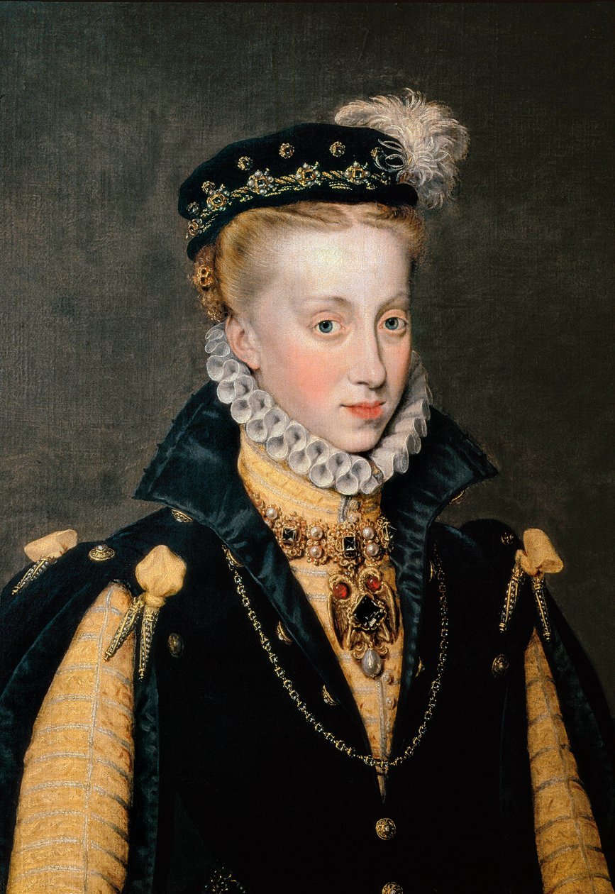 Porträtt av Anna av Österrike, drottning av Spanien av Anthonis Mor van Dashorst