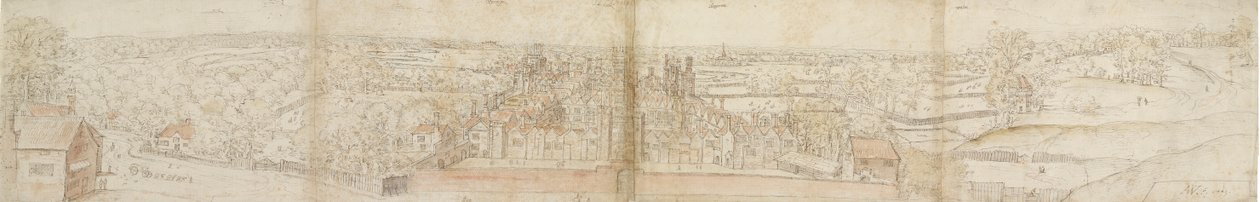 Oatlands Palace från söder, 1559. Verso: Richmond Palace and Roofs of Oatlands, 1559 av Anthonis van den Wyngaerde