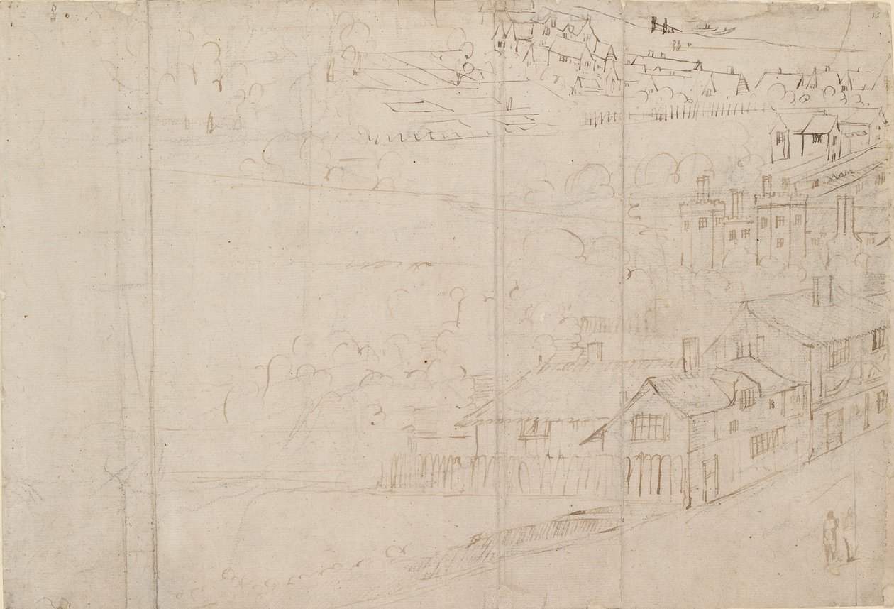 Panorama över London sett från Southwark: Bankside, 1554 av Anthonis van den Wyngaerde