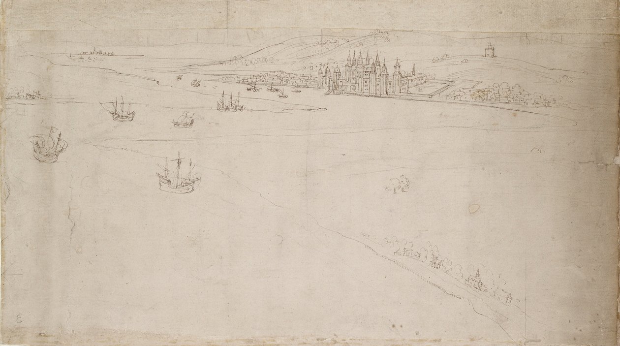 Panorama över London sett från Southwark: Greenwich, 1554 av Anthonis van den Wyngaerde