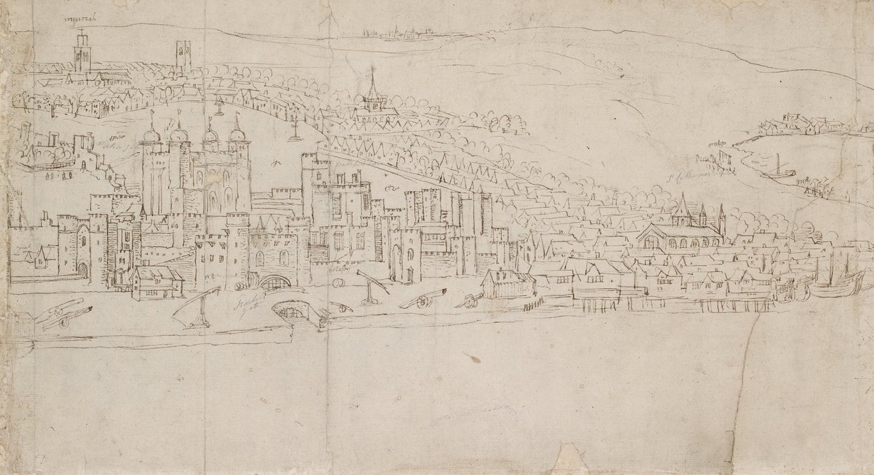 Panorama över London sett från Southwark: The Tower, 1554 av Anthonis van den Wyngaerde