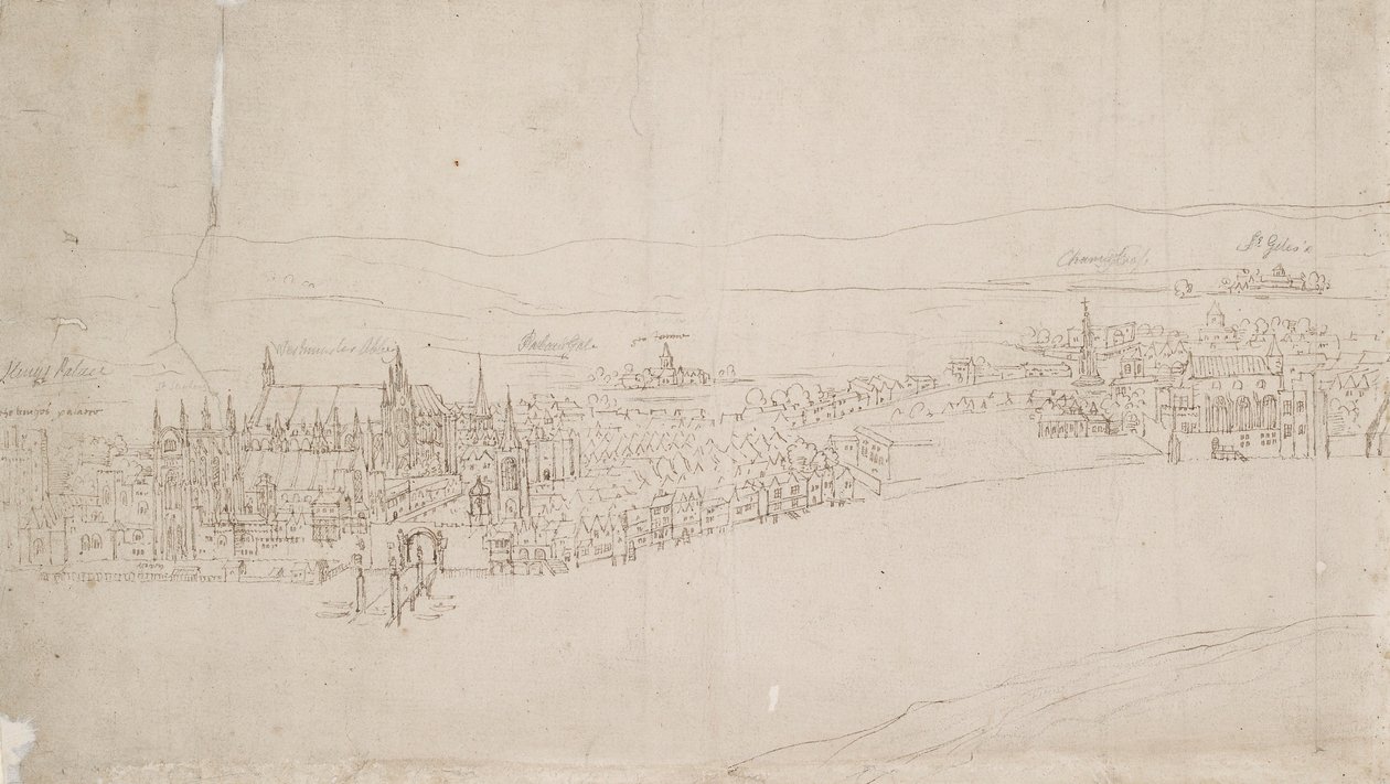 Panorama över London sett från Southwark: Westminster, 1554 av Anthonis van den Wyngaerde