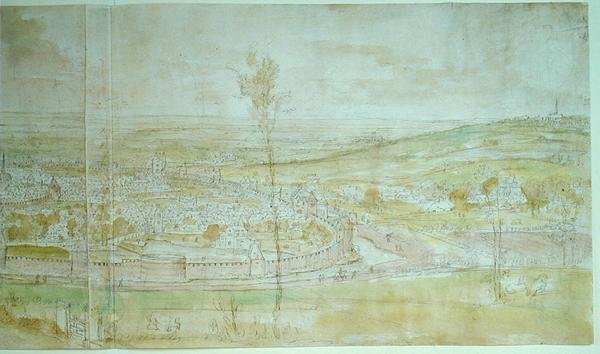 Panoramautsikt över Bryssel, 1500-talet av Anthonis van den Wyngaerde
