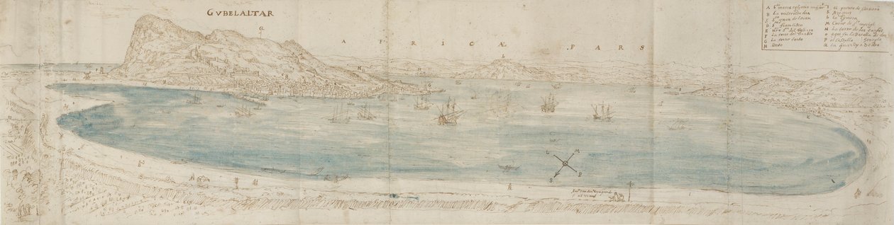Panoramautsikt över Gibraltarbukten, c1567 av Anthonis van den Wyngaerde