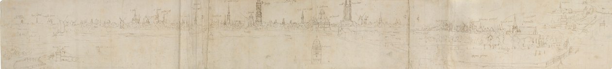 Preliminär skiss för en utsikt över Brygge från sydväst, 1558. av Anthonis van den Wyngaerde