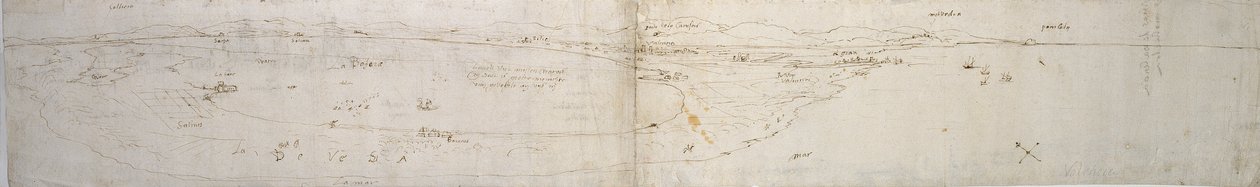 Skiss över lagunen i Valencia, la Albufera och intilliggande kust och landsbygd, c1560-talet av Anthonis van den Wyngaerde
