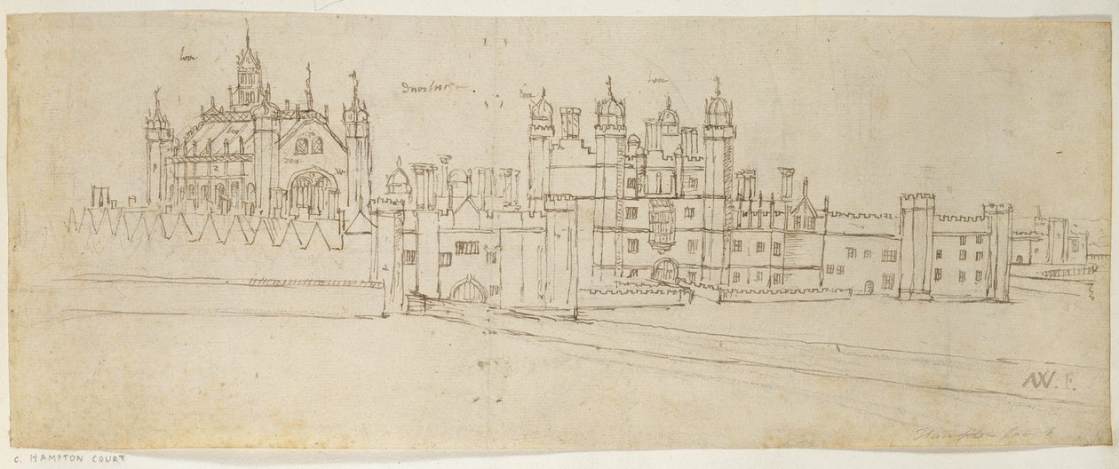 The Chapel and Gatehouse of Hampton Court, c.1544 (penna och bläck på papper) av Anthonis van den Wyngaerde