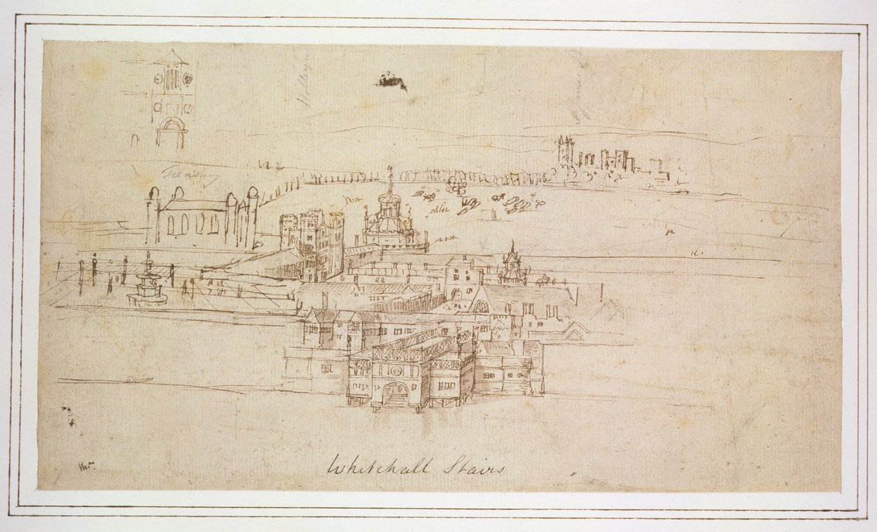 Whitehall Stairs, ca 1544 (penna och bläck på papper) av Anthonis van den Wyngaerde
