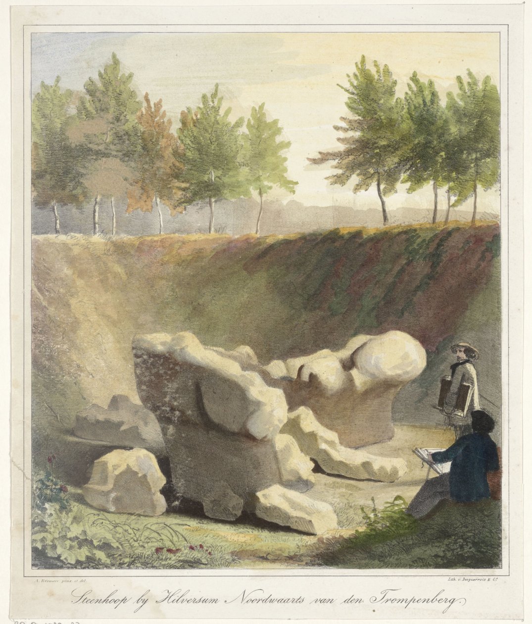 Illustratörer vid en arkeologisk utgrävning Cairn near Hilversum Northwards van den Trompenberg (titel på objekt) av Anthonius Brouwer