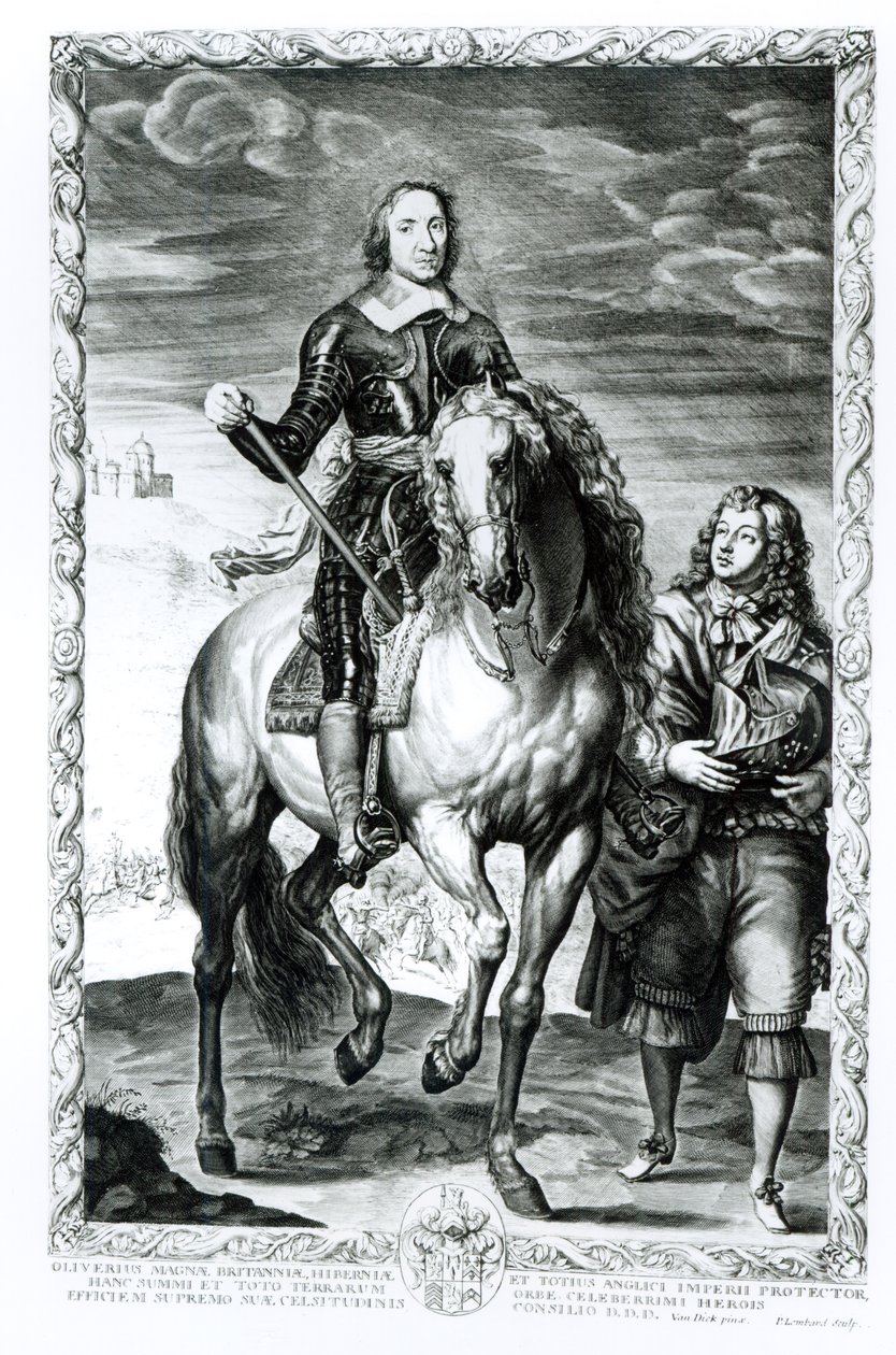 Ridsporträtt av Oliver Cromwell (1599-1658) graverad av Pierre Lombart (1612-80) av Anthony van Dyck