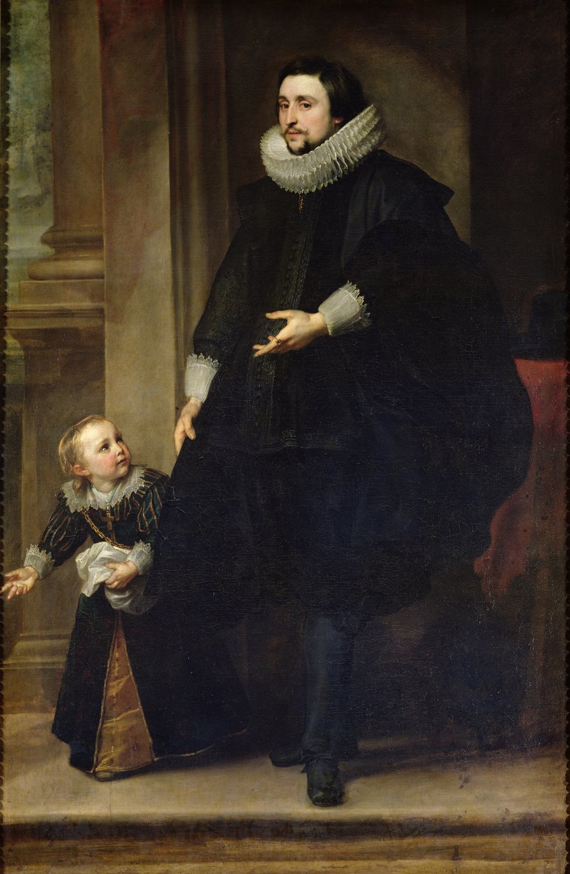 Porträtt av en adelsman och hans barn eller porträtt av brodern till Rubens av Anthony van Dyck