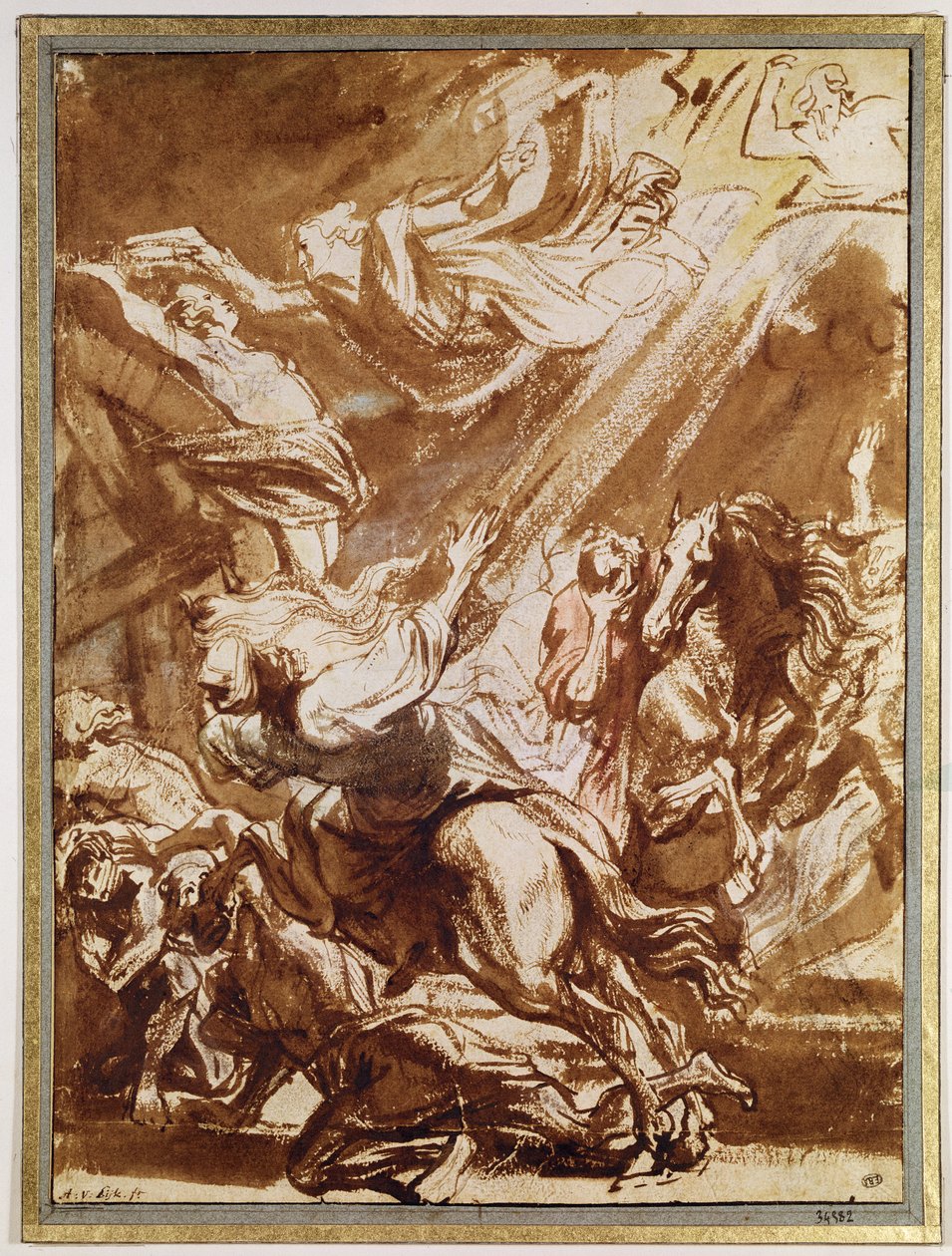 Sankta Katarinas martyrskap (penna och tvätt) av Anthony van Dyck