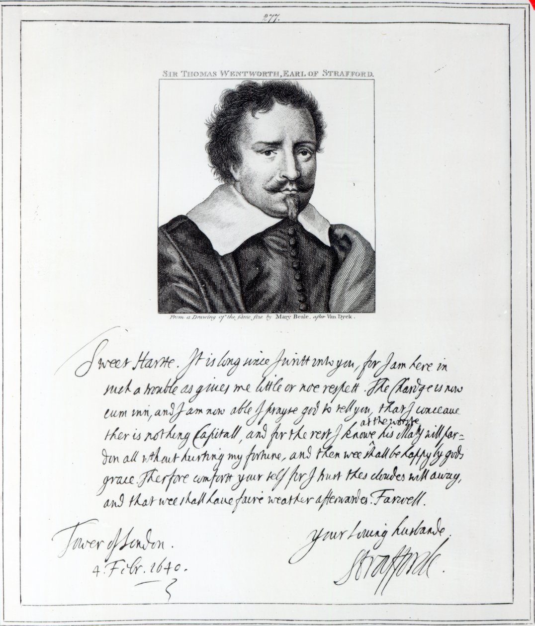 Thomas Wentworth, 1st Earl of Strafford, graverad efter en teckning av Mary Beale, 1793 av Anthony van Dyck