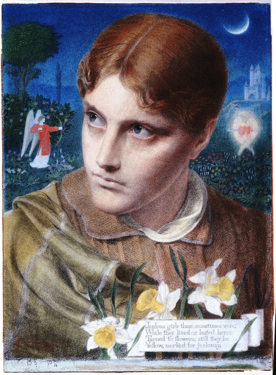 Svartsjuka (krita och penna ombord) av Anthony Frederick Augustus Sandys