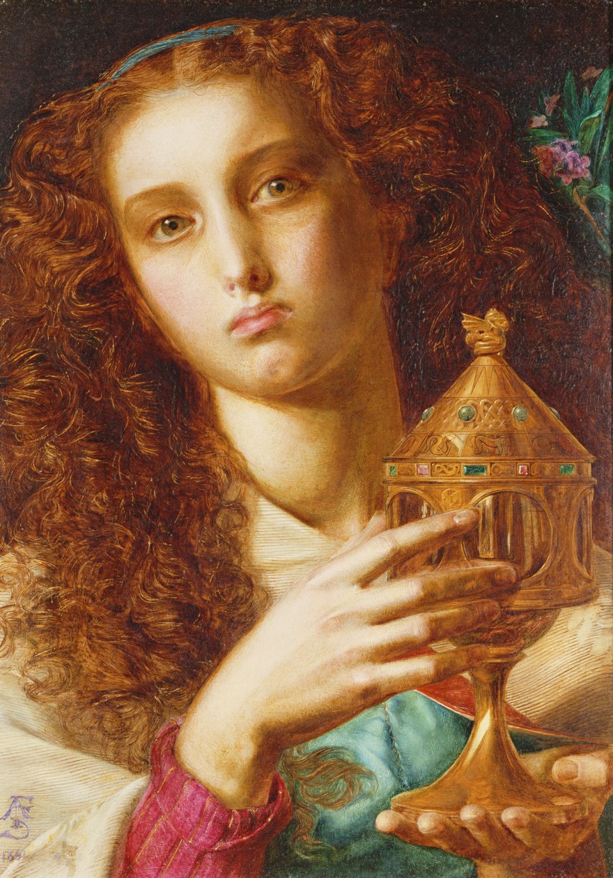 Kung Pelles dotter som bär Sancgraal, 1861 av Anthony Frederick Augustus Sandys